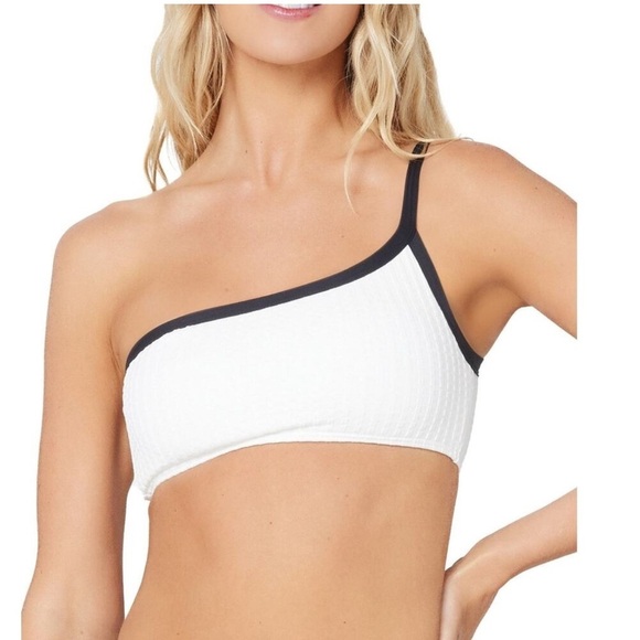 l*space Other - L*Space Axel One Shoulder Crop Bikini Swim
Top White Black NWT Size Large